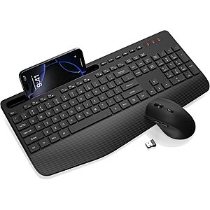 Wireless Keyboard and Mouse Combo - Full-Sized, Ergonomic Wrist Rest $28.99