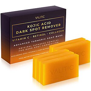 AMAZON VALITIC Kojic Acid Dark Spot Remover Soap Bars with Vitamin C, Retinol, Collagen, Turmeric - Original Japanese Complex Infused soap - 5 Pack $13.51