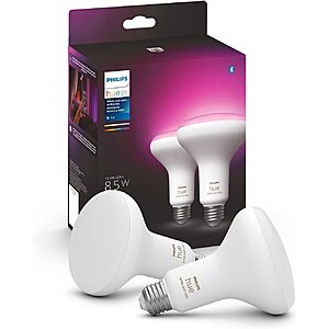 Philips Hue BR30 LED Smart Light Bulbs 2-Pack, Flicker-Free 85W Light Bulbs, Bluetooth Compatible, Compatible with Alexa, Google Assistant, and Apple HomeKit, E26 Base $59.98