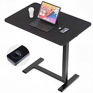 ZUNMOS Mobile Standing Portable Rolling Desk & Overbed Laptop Height Adjustable Work Table with Hidden Casters, Black or Brown - $44.99