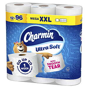 $23,83 get $3 Walmart Cash FS Walmart+ or Pick Up Charmin Ultra Soft or Ultra Strong Toilet Paper, 12 Mega XXL Rolls = 96 Regular, 2-Ply Bath Tissue