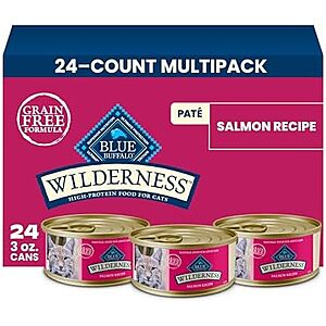 [NEW, SnS, AC] $13.67 | 24-Pack 3-Oz Blue Buffalo Wilderness Salmon Paté Adult Wet Cat Food at Amazon