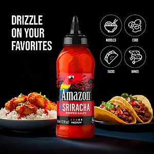 Amazon Sriracha Hot Sauce, Medium Spice, 12 oz (1 Pack)~$4.61 @ Amazon