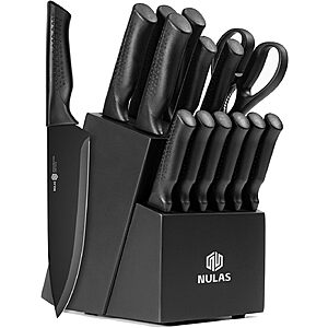 NULAS 15-Piece Knife Set with Block, Built-In Sharpener, Dishwasher Safe $29.99