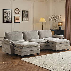 Ktaxon 120" U-Shaped Sectional Sofa w/ Double Chaise & Chenille Fabric (Light Gray) $509.99 + Free Shipping w/ Walmart+ or on $35+