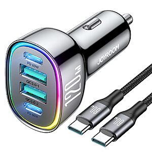 [Prime] 3.3' 120W JOYROOM Dual USB-C PD & USB-A QC 3.0 Cigarette Lighter Car Charger $8.49 + Free Shipping