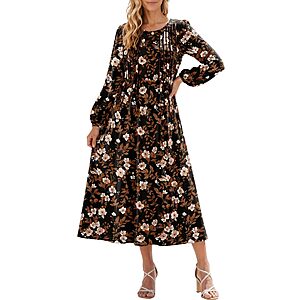 Zeagoo Women's Long Sleeve Pleated Floral Dress (Various) $9.99 + Free Shipping w/ Prime or on $35+