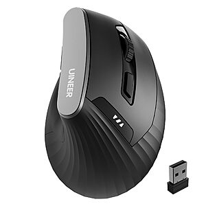 Uineer 2400 DPI Ergonomic Vertical Rechargeable Wireless Mouse w/ Side Scroll Wheel (Black) $9.59 + Free Shipping w/ Prime or on $35+