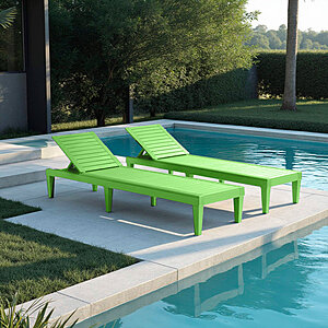 $139.99: (2-Pack) Latitude Run Adjustable Waterproof Outdoor Polyresin Chaise Lounge Chairs(Green/Lime) at Wayfair