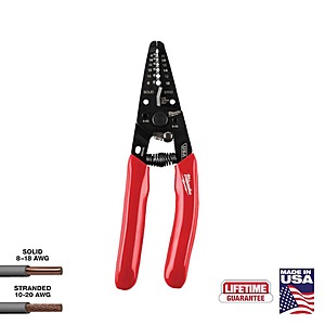 Milwaukee 8-20 AWG Dipped Grip Wire Stripper & Cutter (USA) $16.97