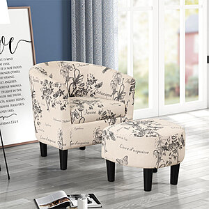 Ophelia & Co. Pamplona 26" W Polyester Barrel Chair and Ottoman(Beige/Grey) $111.99 + Free S&H at Wayfair