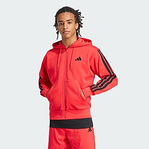 adidas men Essentials 3-Stripes Fleece Hoodie (Pure Ruby / Black) $21
