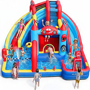 ELEMARA Speed Racer Kids Inflatable Water Slide Bounce House, 15 in 1 191x175in Double Slide Water Park with Climbing Wall $399.99