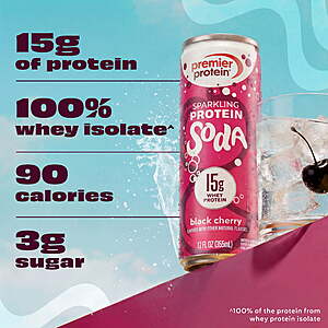 Premier Protein, Sparkling Protein Soda, 15g Protein, 12 Fl Oz, 12 Ct $24.98 get $12.50 Walmart Cash (choice of 4 flavors)