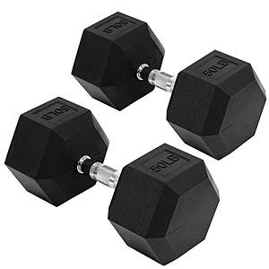 Flexwave 50 LB Rubber Hex Dumbbells, Set of 2, Non-Slip Grip for Home Gym Strength Training $86 FS @ Walmart