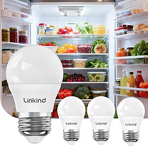 $7.99: (4-Pack) Linkind A15 LED Refrigerator Light Bulbs 40W Equivalent 600LM 5000K E26 at Amazon