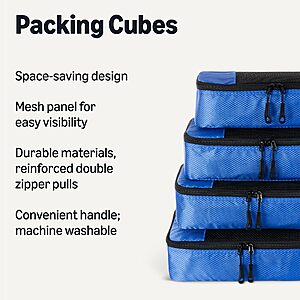 Amazon Essentials 4-Piece Packing Cubes Travel Accessories Set $8.96