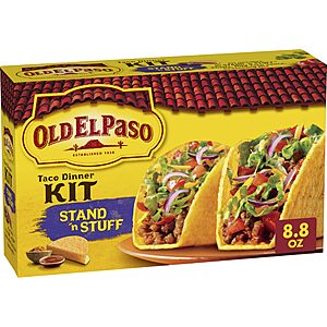 Old El Paso Stand 'N Stuff Taco Dinner Kit, 10 Ct, 8.8 oz Includes 10 Flat-Bottom Stand N Stuff Shells, Mild Taco Sauce & Seasoning Mix, Makes 5 Servings~$1.99 With S&S @ Amazon