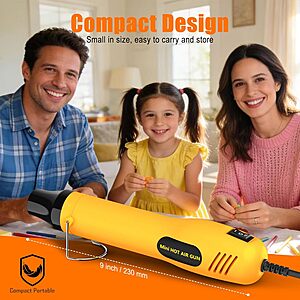 330W Mini Heat Gun, 250℃/350℃ Dual Temp Fast Heat Hot Air Gun with Overload Protection, Reflector Nozzle and Double Insulated 1.5m Cable $6
