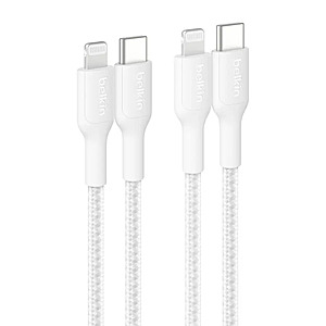 Belkin - BOOST↑CHARGE Braided PCR USB-C to Lightning Cable 1M 2-Pack - White New $10.99 Open Box ( Excellent)  $4.99 Free Shipping Bestbuy.com