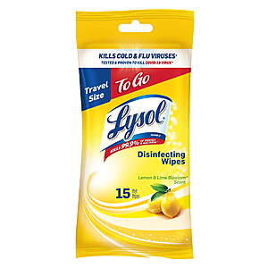 $1 WM Cash +Lysol To Go Disinfectant Wipes, Lemon and Lime Blossom, 15 Count $1.5