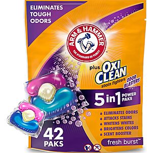 $5.02 or $5.62 S&S AMZ ARM & HAMMER Plus OxiClean Odor Blasters Laundry Detergent Pak, 42 Count