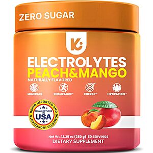 Keppi Electrolytes Zero Sugar Powder β Peach Mango, 12.5 oz Tub - Daily Hydration Drink Mix with Potassium, Magnesium $27.99