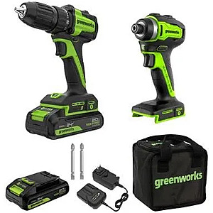 Greenworks POWERALL 24V Cordless Brushless Drill/Impact Driver with 2 Batteries $80.99