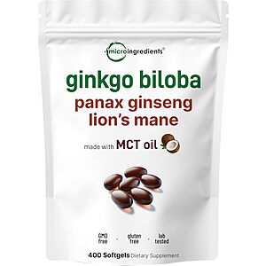 Micro Ingredients Ginkgo Biloba 120 mg Per Serving, 400 Softgels | 3-in-1 with Panax Ginseng & Lion’s Mane $19.16