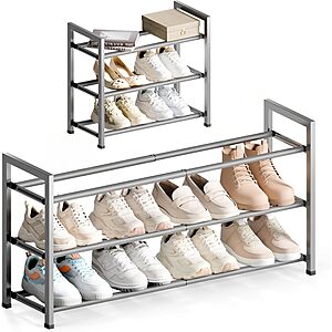 3 Tier Expandable Shoe Rack for Closet, Light Grey $22.22
