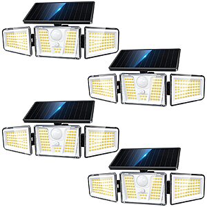 (4-Pack) KOOPER Solar Flood Lights, 210 LED Motion Sensor Outdoor Lights, 3 Heads 300° Wide Angle, IP65 $33.99