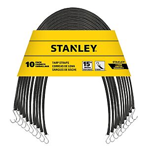 10 pack, STANLEY 15" Natural Rubber Tarp Straps with Zinc Plated S-Hooks, $11.77, Amazon