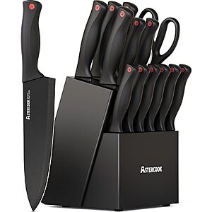 Astercook Knife Set for Kitchen with Block and Sharpener 15pcs German $39.88
