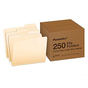 $21.34: Pendaflex File Folders, 250-Pack, Letter Size, Manila, 1/3-Cut Tabs, 3-Tab Letter File Folders