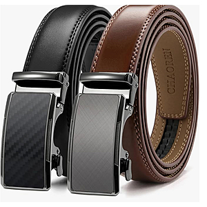 Twin Pack Leather Ratchet Belts - Black / Brown $12.49