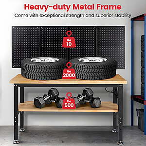 $171 FS Walmart by Globini: Workbench for Garage Heavy-Duty 60 inch 2 Tier with Storage Pegboards,Rubber Mat,Power Outlets, 2K lb weightbearing $170.99