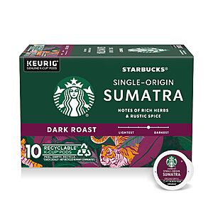 $7.99: Starbucks K-Cup Coffee Pods, Sumatra Dark Roast (10 Count)