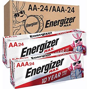 $33.98 or less S&S/$15 off: Energizer AA and AAA Batteries, 96 Count, Combo Packs Contains 48 Max Double A and 48 Max Triple A Batteries