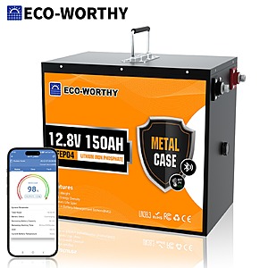 ECO-WORTHY 12V 150Ah LiFePO4 Battery 1920Wh 120A BMS Bluetooth Metal Case $146 + Free Shipping $146.1