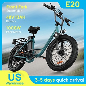 URLIFE E20 1000W 20" Fat Tire Electric Bike 48V 13Ah Removable Battery 28MPH 7-Speed green $309 + Free Shipping