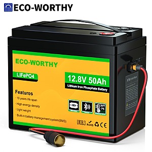 ECO-WORTHY 12V 50Ah LiFePO4 Battery 640Wh 80A BMS Bluetooth XT60 $69.80 + Free Shipping