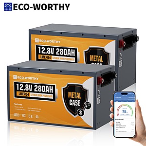 ECO-WORTHY 2-Pack 12V 280Ah LiFePO4 Battery Metal Case Bluetooth Low Temp Cutoff $514.30 + Free Shipping