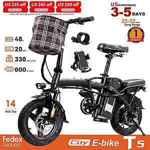 HEZZO T5 14-inch Foldable Electric Bike 48V 10.4ah 750W 20MPH 499Wh Ebike $143 + Free Shipping