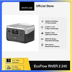 ECOFLOW RIVER 2 240 Portable Power Station 243Wh 300W 1-Hour Fast Charge $127 + Free Shipping $127.1