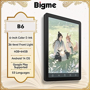 Bigme B6 Ebook Reader 6" Color E-Ink Android 14 4GB+64GB 3 colors + F/S $135