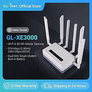 GL.iNet Puli AX GL-XE3000 Wi-Fi 6 5G Router with Battery + F/S $250