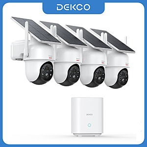 DEKCO 3MP Solar Security Camera System 4-Cam Kit Wireless PTZ $135 + Free Shipping $134.7