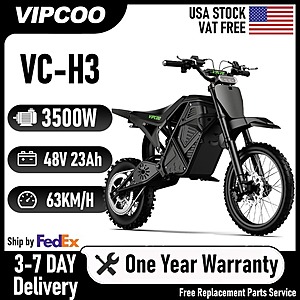 VIPCOO VC-H3 Electric Dirt Bike 3500W Peak 4500W  Motor 48V 23Ah Off-Road Motorcycle $672 + Free Shipping