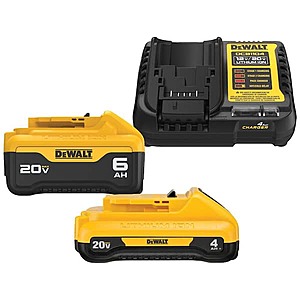 DEWALT 20V MAX Lithium-Ion 6.0Ah & 4.0Ah Battery & Charger Starter Kit $149.00 + Free Shipping
