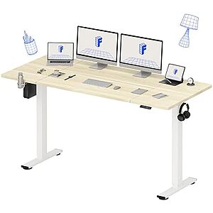 $233.99* | 79" x 32" FLEXISPOT Electric Standing Desk w/ Cable Management, Cup Holder & Hook (White Wood Grain) at Amazon